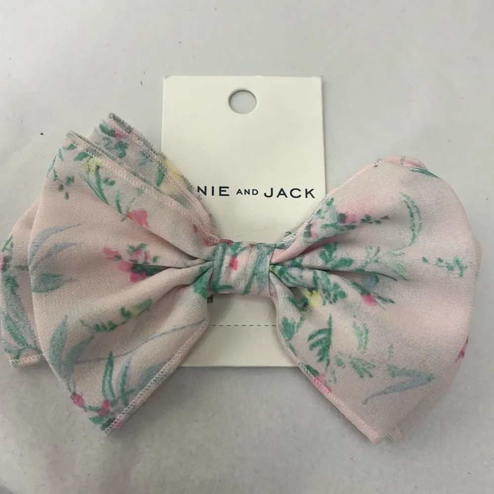 Janie and Jack Bunny Pink floral bow barrette New with tags one size
